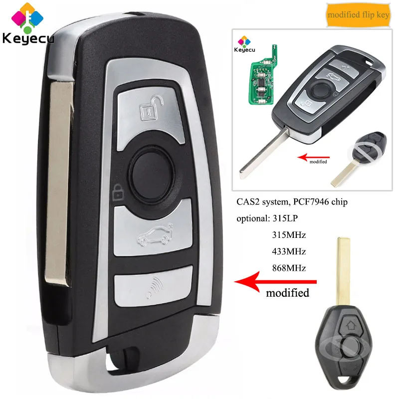KEYECU Modified Flip Remote Car Key With 315MHz 433MHz 868MHz ID7946 Chip HU92 FOB for BMW CAS2 1 3 5 6 series E93 E60 Z4 X5 X3 |