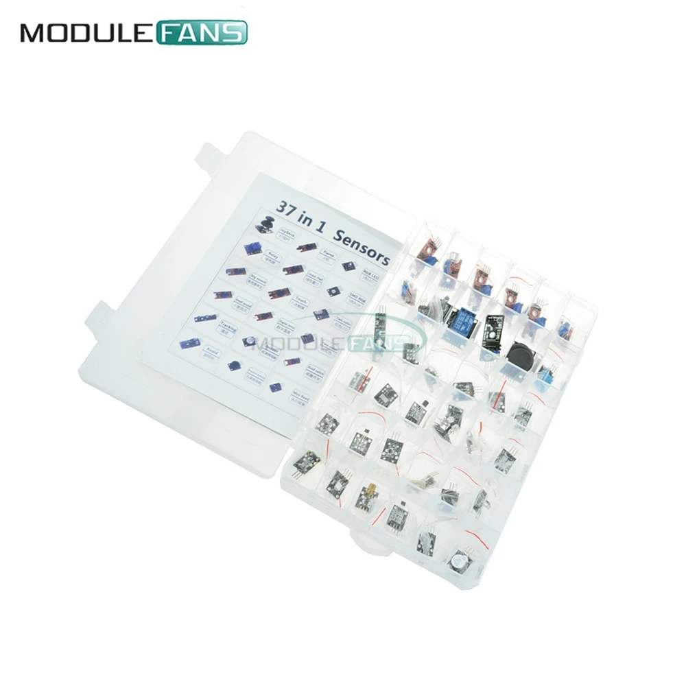 

Diy Electronic 37 in 1 Sensor Kit for Arduino Starters DIY Fans Switch Flame Temperature Color LED Buzzer Replay Retail Box Case