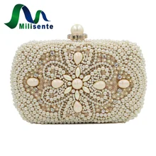 Milisent Designer Blume Perlen Tasche Weiß Handtasche Perle Taschen Frauen Clutch Schwarz Abendtasche Kupplungen Damen Hochzeit Geldbörse Mit Kette
