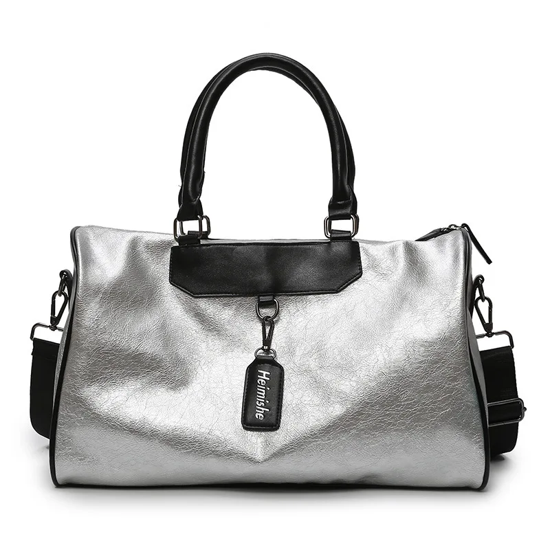 

Gym Bags Women Silver sports bags for fitness Men Luggage PU Leather Handbag Yoga Fitness Travel Outdoor training Duffel Bag