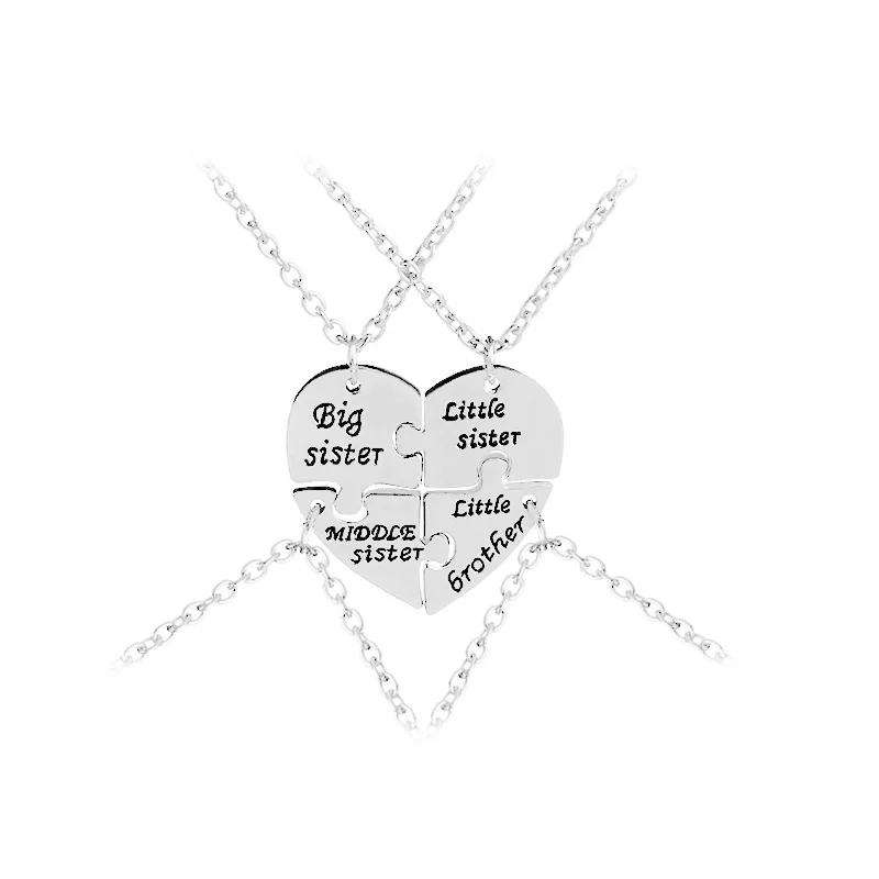

4 pcs/set Stitching Best Friends Four Good Sister Sets of Silver Chains Friendship Gift One Person One Piece Pendant Necklace