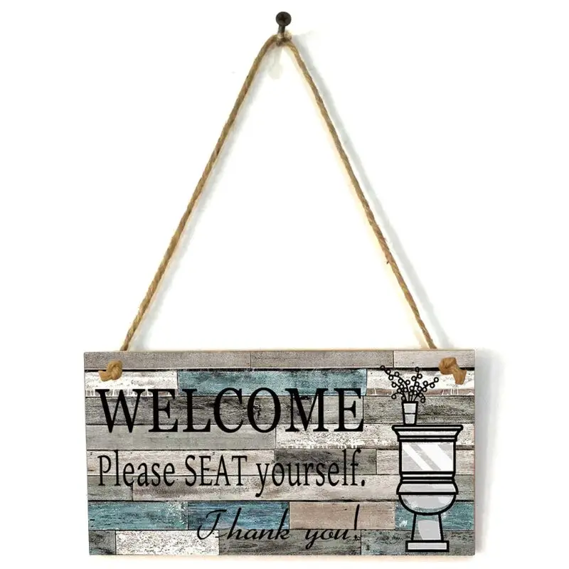 

Vintage Wood Plaque Wall Hanging Welcome Sign Please Seat Yourself Art Printed Store Door Home Decor