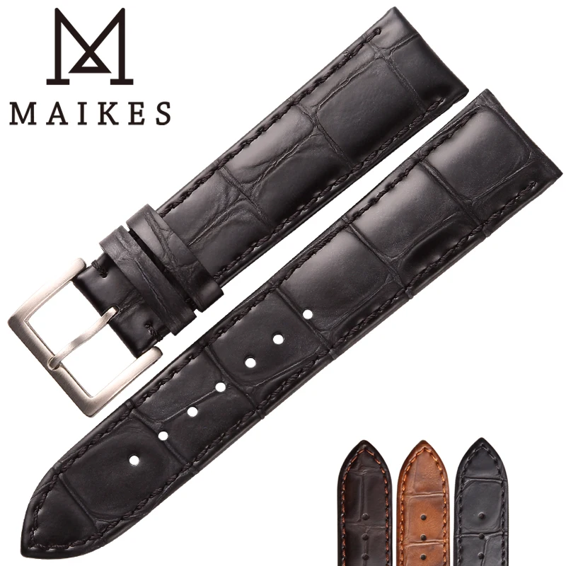Женский тонкий ремешок для часов MAIKES мягкий из натуральной коровьей кожи с крокодиловым узором 18 мм 19 20 22
