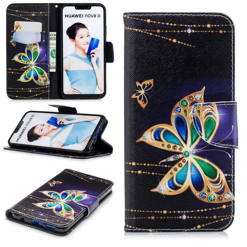 Чехол Кошелек для huawei P Smart Flip Cover Plus Nova 3i кожаный чехол 2019 подставка чехлы с