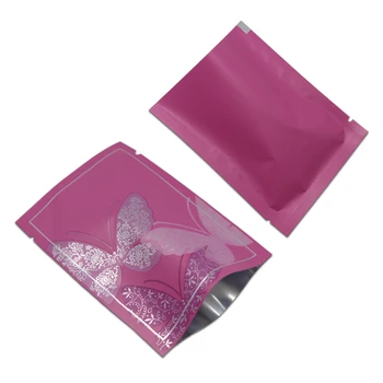

2 Sizes Open Top Butterfly Printed Heat Seal Vacuum Package Pouches Coffee Tea Storage Mylar Purple Bags Aluminum Foil Pack Bag