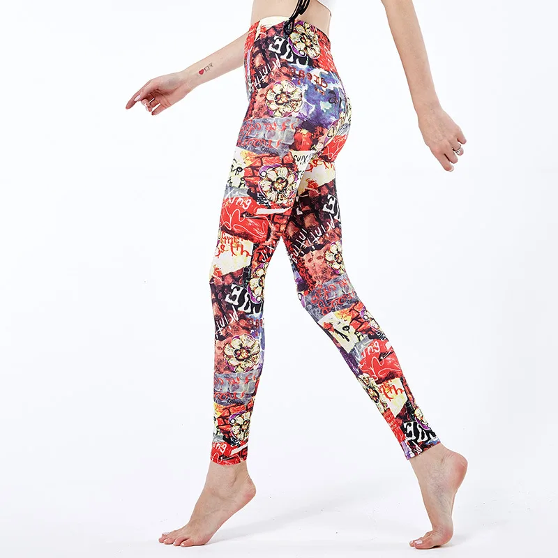 

Colorful Letter Flower Bright Street Graffiti Printed Leggings High Elastic Buttery Soft Leggings Women Hot Woman Pants Leggins