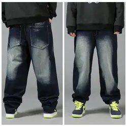 Новые мужские штаны большого размера в стиле хип-хоп свободные скейтерские штаны Мужские Молодежные свободные темно-синие джинсы размер