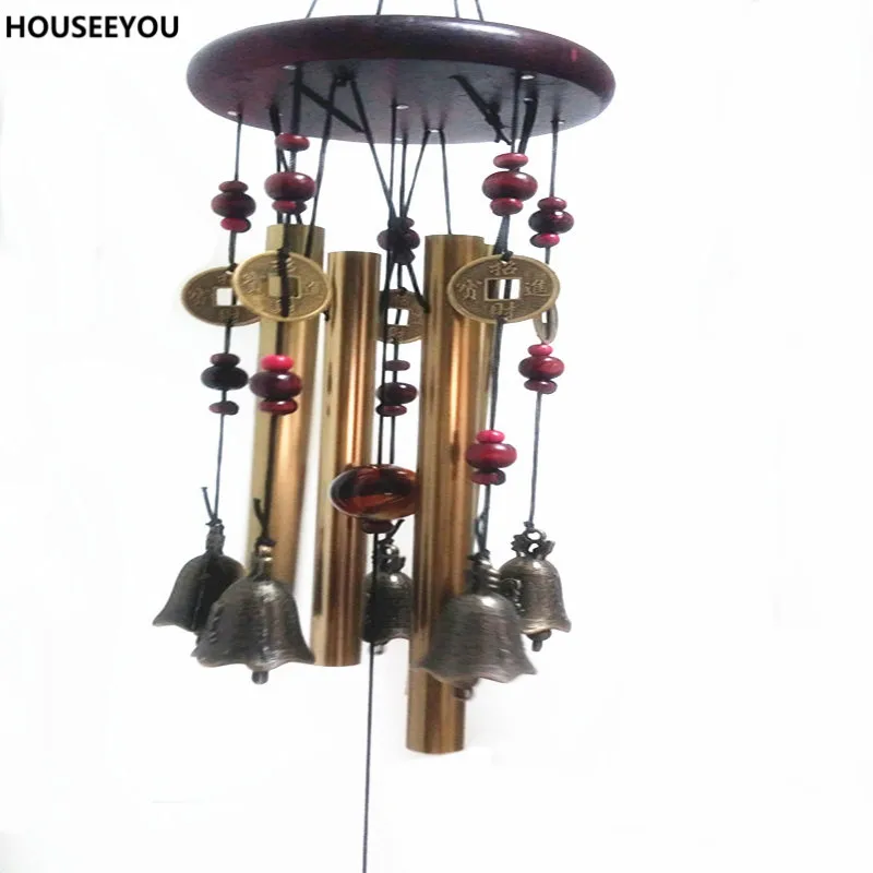 Antique Amazing 4 Tubes 5 Bells Copper Wind Chimes Yard Garden Outdoor