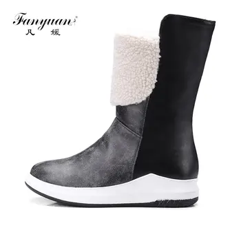 

Fanyuan 2018 Winter Women Boots Mid-Calf Down Boots Plush Waterproof Footwear Ladies Snow Boots Wool blend Insole Botas Feminina