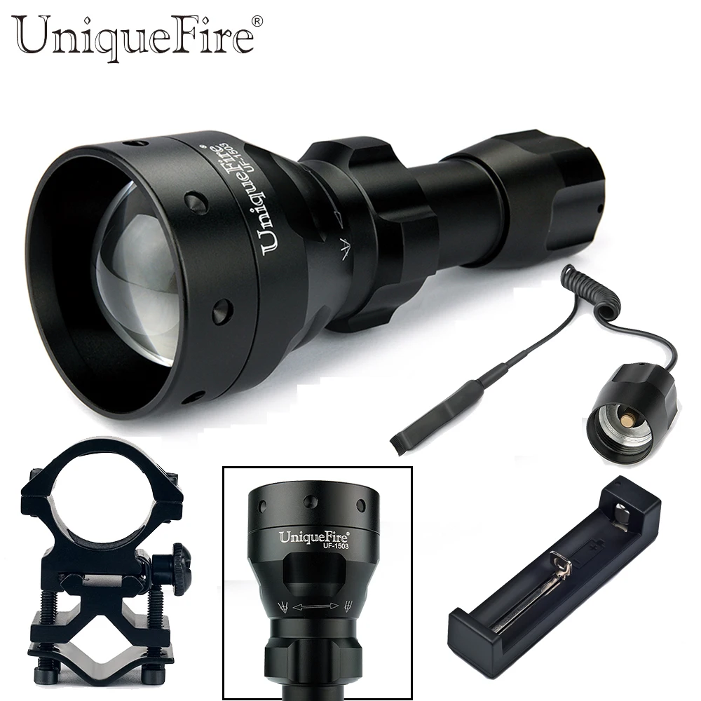 

UniqueFire Led Flash Light To Hunt 1503 XP-E Zoomable 3 Mode Waterproof T50 Flashlight+Remote Pressure+Scope Mount+Charger