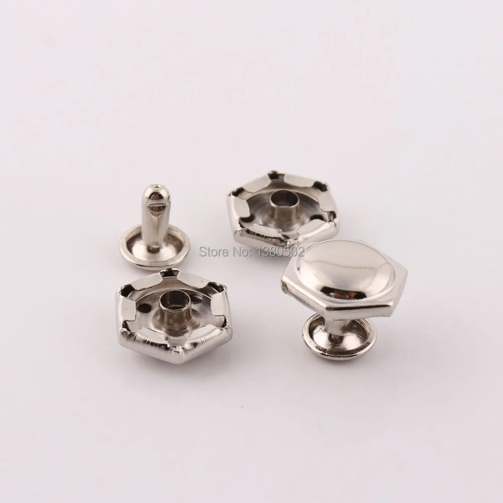 

30sets/lot 14*10mm Silver Color Stud Rivets hexagon Shape for Clothes Shoes Belt Leather Craft