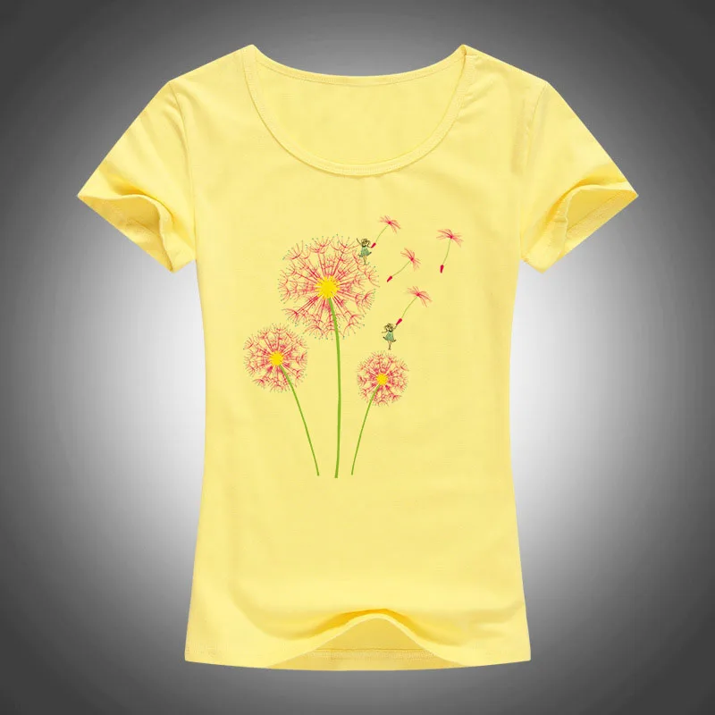 high quality cotton t shirt women dandelion flying printed summer fashion short sleeve tops tees camiseta F33