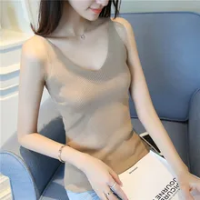 Летние сексуальные топы женские трикотажные топы с v-образным вырезом обтягивающий без рукавов жилет Бесшовная майка Топ 5 цветов