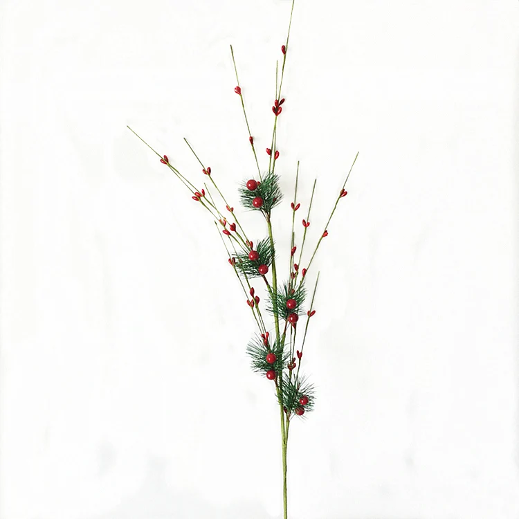 

32 Inch Christmas Red Berries Pip Berry Pine Needle Branch Holly Artificial Flower Pick Wreath Garland Accessories Home Decor