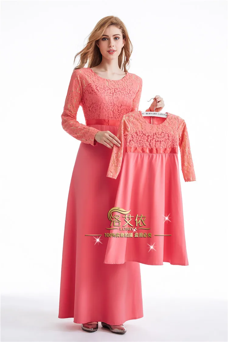 Новые платья для мамы и дочки в мусульманском стиле; платье для мамы и дочки; кружевное платье; Качественные халаты в мусульманском стиле Рамадан; Семейные комплекты одежды
