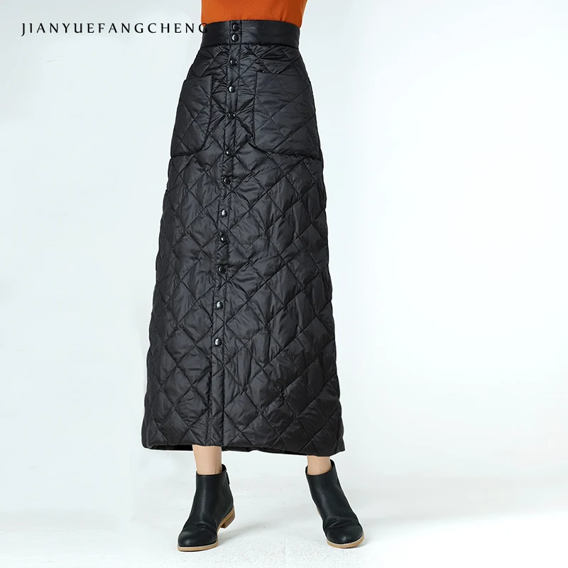 

2018 All-Match Unfoldable Duck Down Skirt Womens Winter Long Skirts Thicken A Line Plus Size Maxi High Waist Ankle Length Jupe