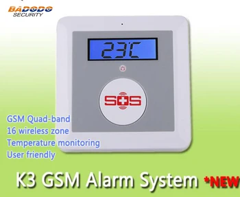

GSM SMS remote control elderly senior care alarm system K3 emergency SOS call with PIR montion+door sensor+remote control