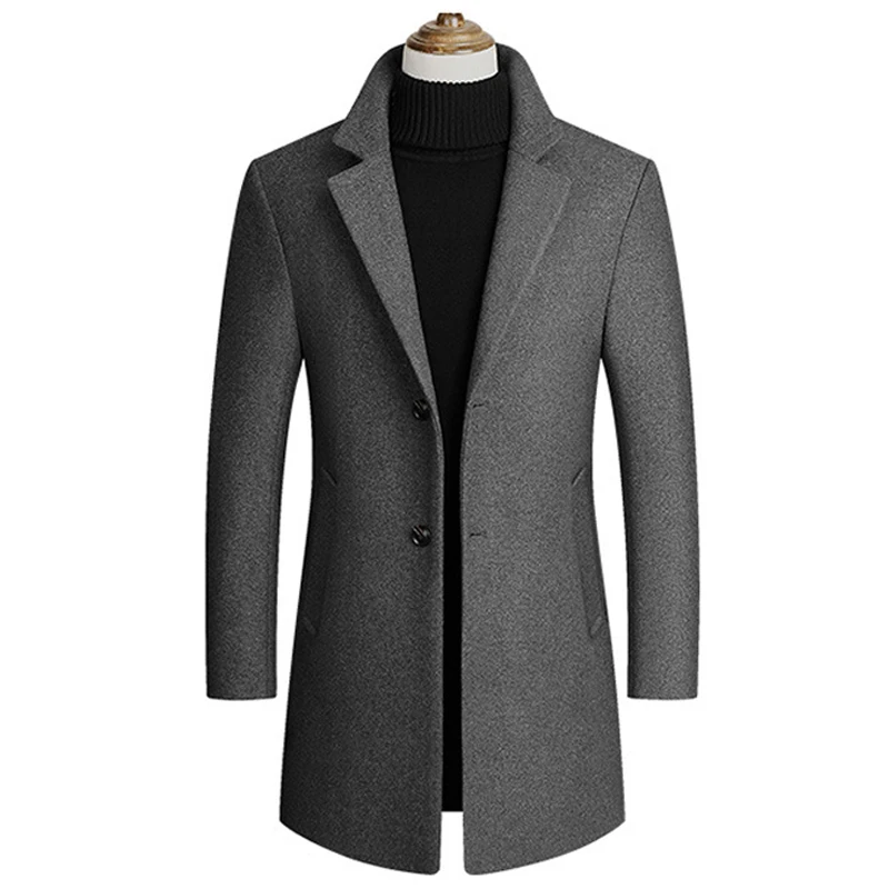 

Hot Sale Winter Wool Jacket Men's Long Coat Single Breasted Peacoat Casual Men Overcoat Wool Blend Jackets Men's Brand Clothing