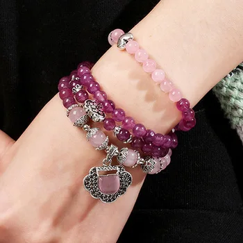 

Natural stone and Pinky Cat's Eye Stone Lucky Lock Charm Multi-layers Buddha Bracelet Factory Direct Free shipping