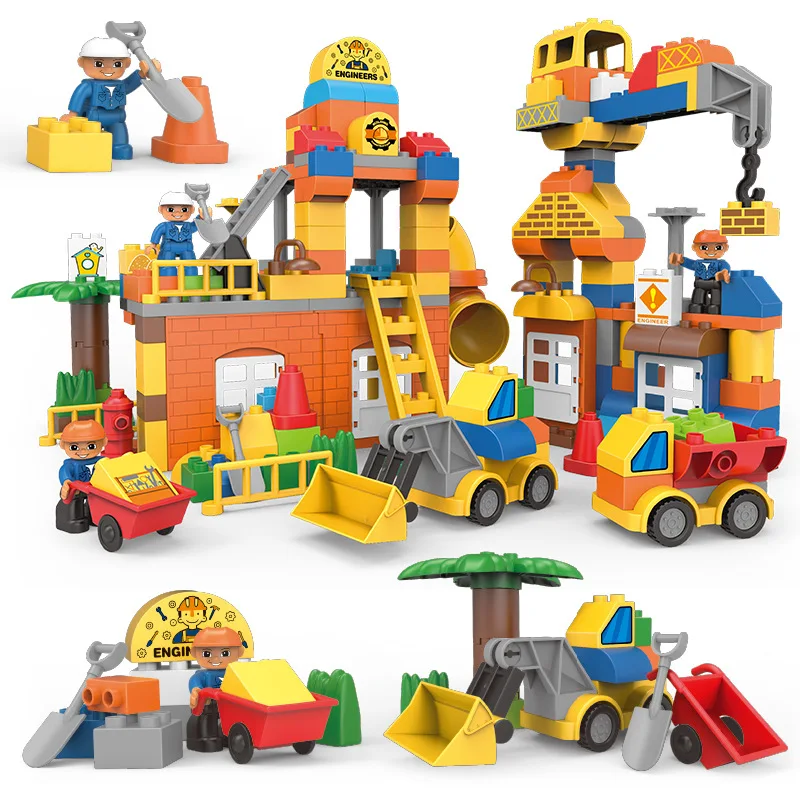 

City Series Engineering Fire Brigade Firemen Figures Building Blocks Sets Compatible Legoings Duploe Bricks Educational Kids Toy