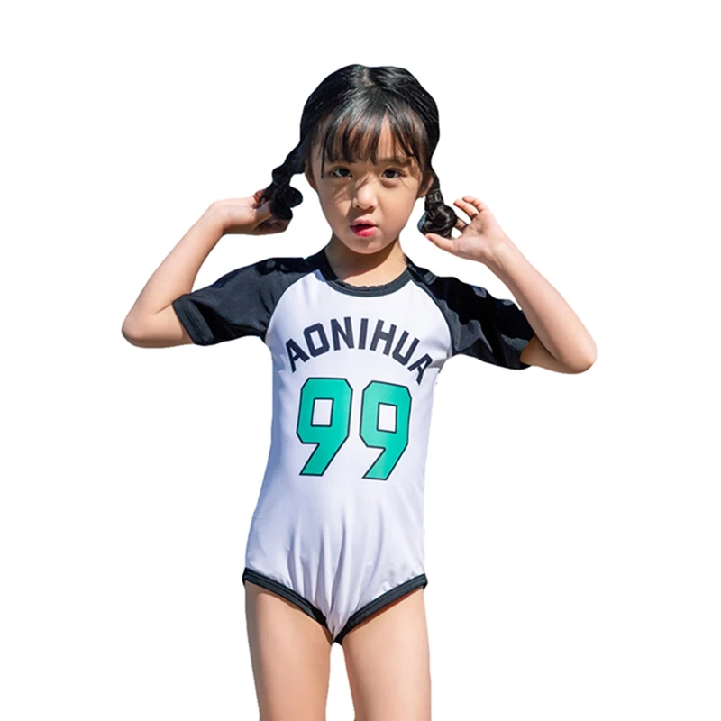2 One Piece/Two Piece Girls Swimwear with Hats Printed Swimsuit Split Swimsuit Long Sleeve Swimming Suit Girls Kids Summer Sets - Цвет: 2