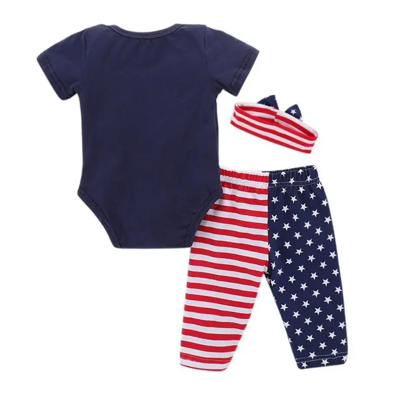 Комплект милой хлопковой одежды из 3 предметов комбинезон с короткими рукавами для маленьких девочек штаны в полоску Одежда для
