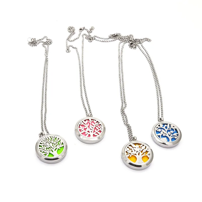 

Four Tree of life Aromatherapy Essential Oil Stainless Steel Pendant Perfume Diffuser Necklace Locket For Femme P04252
