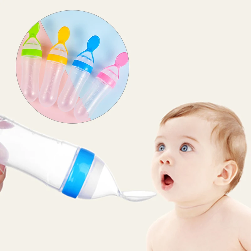 

90ml Baby Feeding Bottle Safe Newborn Silicone Training Spoon Infant Juice Rice Cereal Food Supplement Squeezing Feeder Tools