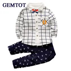 GEMTOT/2017 новая модная детская одежда, весенние комплекты одежды для маленьких мальчиков, рубашка + брюки, одежда для маленьких мальчиков