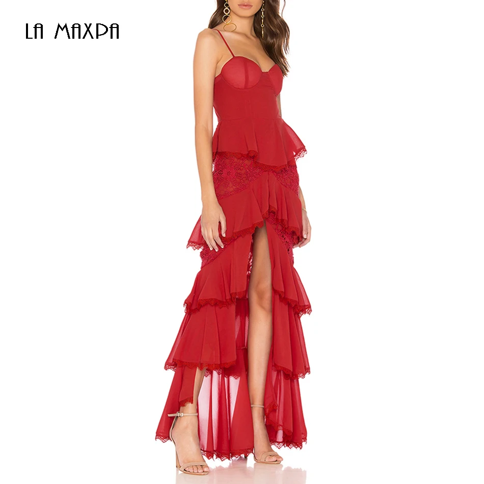 

Red Sexy Dresses Women's New Bodycon Bandage Dress Lace Sleeveless Shoulder Dress Elegant Party Dress 2018