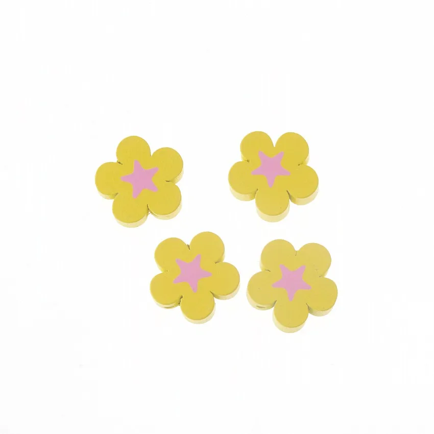 20pcs 20x20mm Wood Dye Flower Spacer Beads For Baby DIY Crafts Kids Toys Spacer Beading Bead Jewelry Making DIY