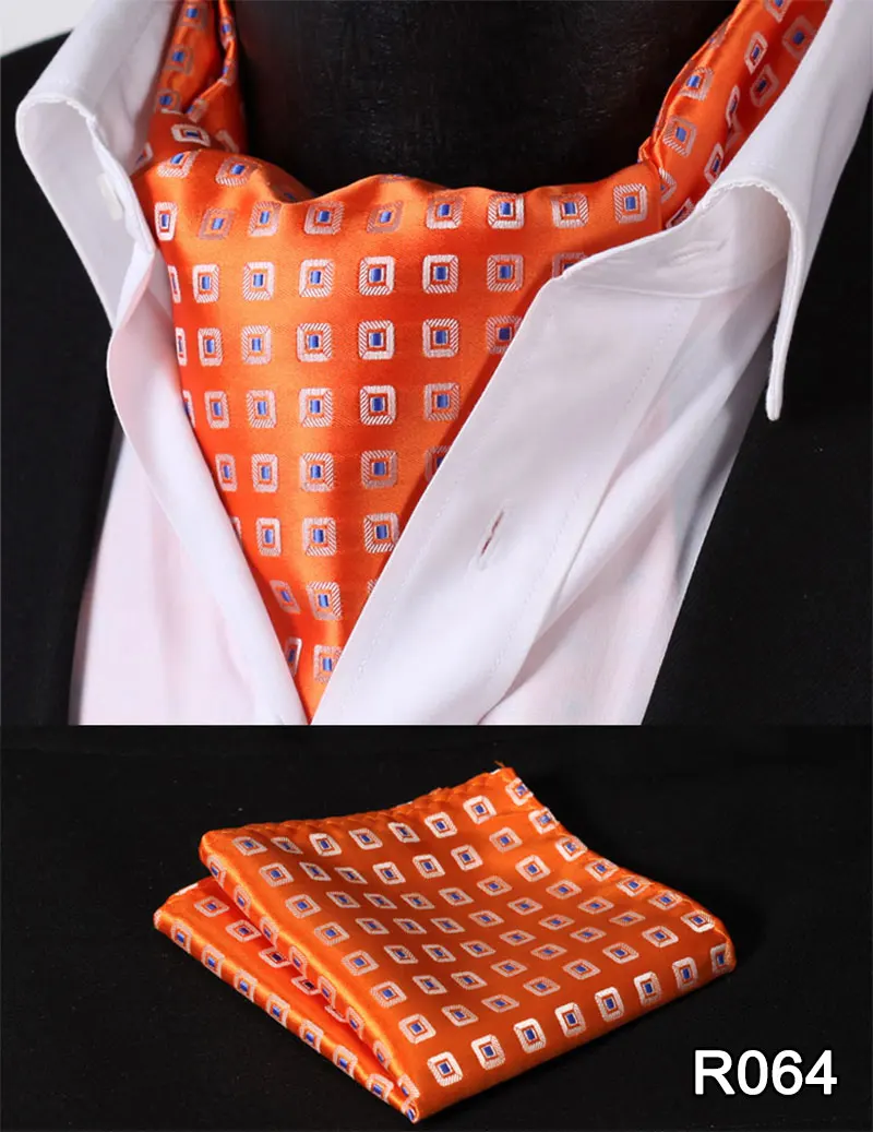  Check Striped Men Silk Cravat Ascot Tie Handkerchief Set #RM2 Party Classic Pocket Square Wedding