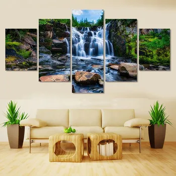 

5pcs beautiful Waterfall scenery diy diamond painting cross stitch mosaic home decoration square drill full diamond embroidery