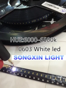 

3000pcs/lot Small white lamp beads 0603 SMD LED 0603 white Light-emitting diodes Free Shipping 1.6*0.8*0.4MM 6000-6500K 3.0-3.6V