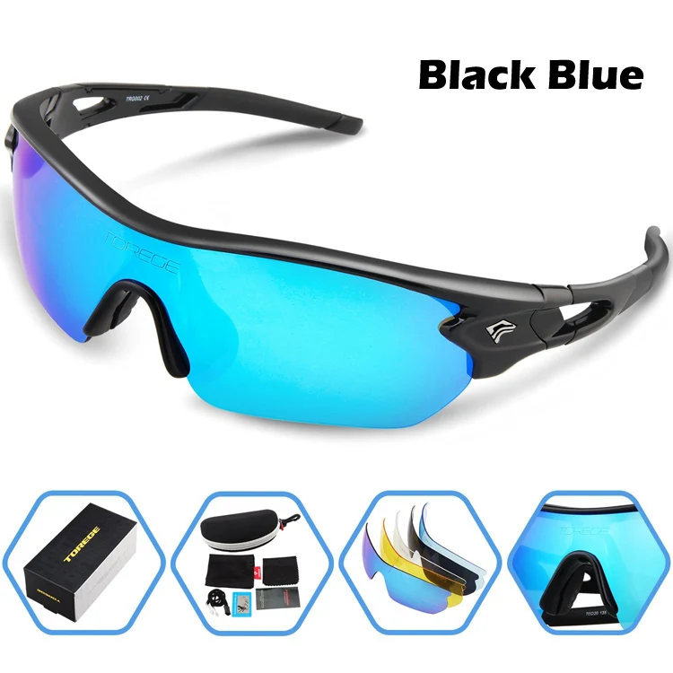 Модные Поляризованные спортивные солнцезащитные очки для мужчин и женщин, очки для альпинизма, вождения, гольфа, очки, PC Frame, 5 линз, защита UV400 - Цвет линз: Black Blue