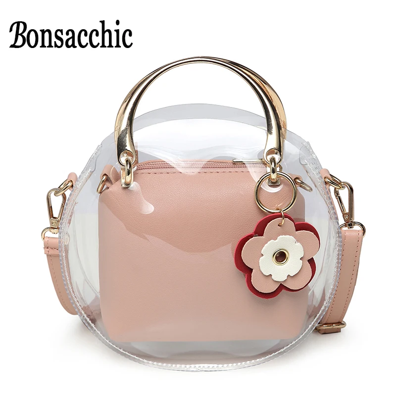 

Small Female Bag Round Women Handbags Clear Jelly Bag Purse Designer Mini Ladies Handbags Transparent Beach Bag for Summer 2019