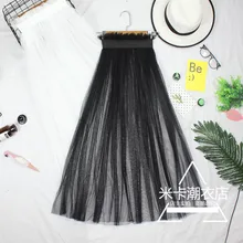 Женская длинная Плиссированная летняя юбка, женская сексуальная юбка в стиле бохо с высокой талией, прозрачная открытая Тюлевая сетчатая кружевная Прозрачная черная юбка миди