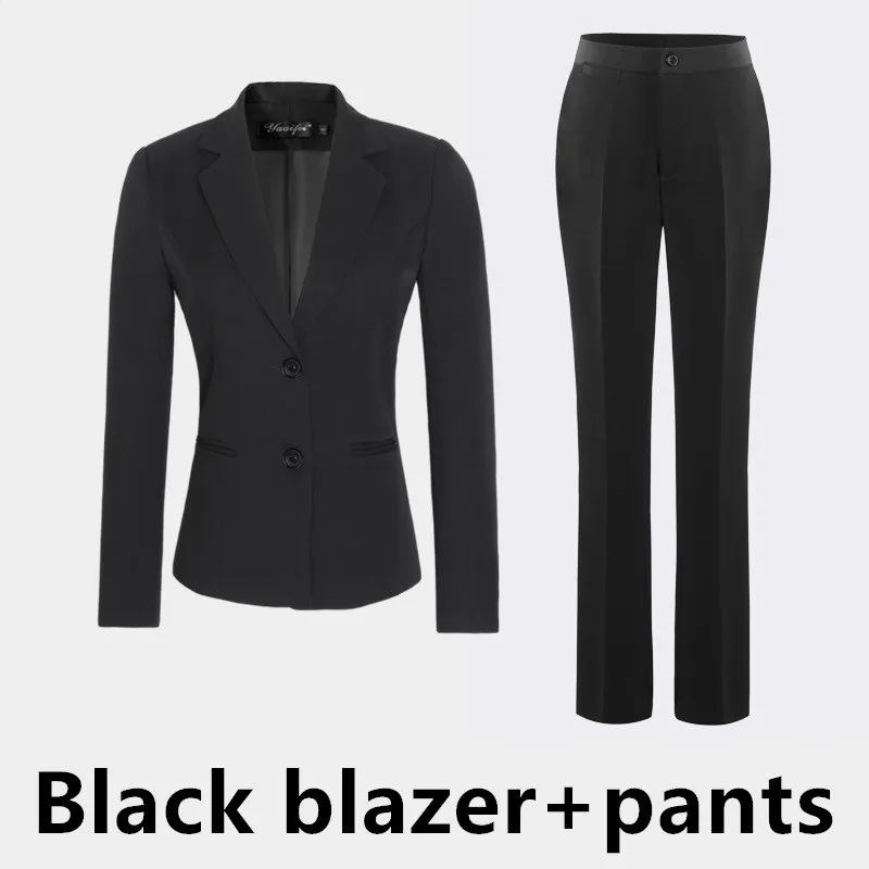 Костюм женский брючный костюм женский костюмы женские женский костюм Женский комплект из 2 предметов, строгие брюки, офисный костюм для дам, Женский деловой блейзер для работы, черный пиджак куртки большие размеры - Цвет: black pant suit