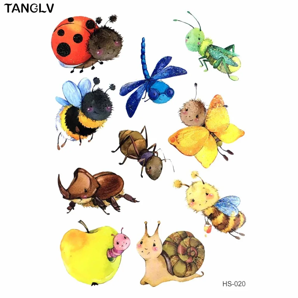 TANGLV бренд детские татуировки образовательный класс милые насекомые Тати временный боди-арт наклейки татуировки блески