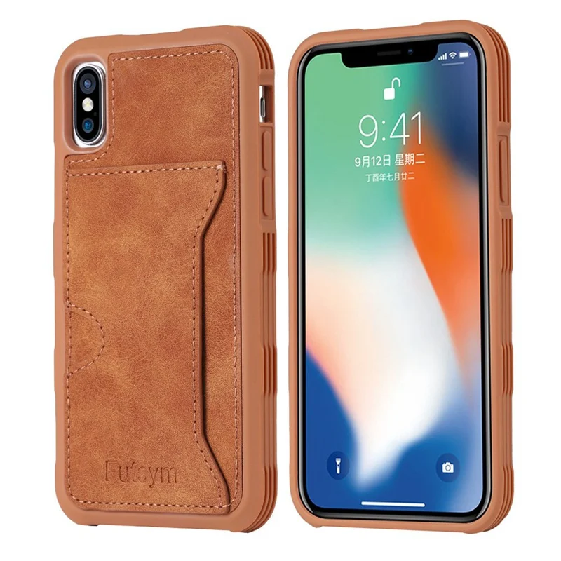 Unique TPU Bumper design Original Leather Card Holder Phone Case for iPhone X XS Case Slim Cover