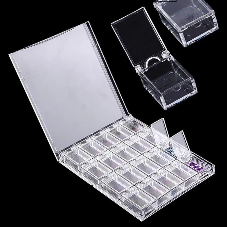 

Nails 20 Grids Transparent Acrylic Nail Art Decorations Storage Box Beads Container Case Manicure Vacuum Cleaner