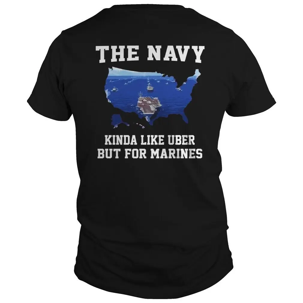 

The Navy Kinda Like Uber But For Marines Black Cotton T-Shirt Men Back Printed