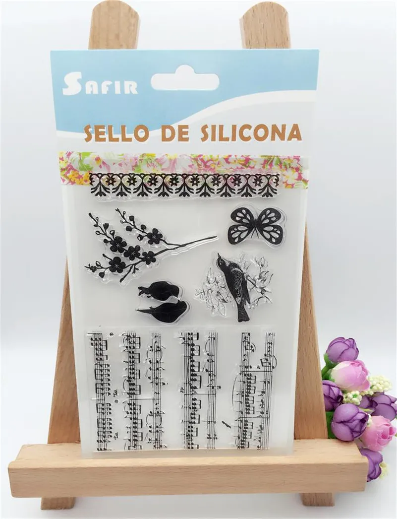 

2016 new paper craft stamps Scrapbook DIY Photo Album silicone clear Stamps"music score and birds "for wedding gift CL-235