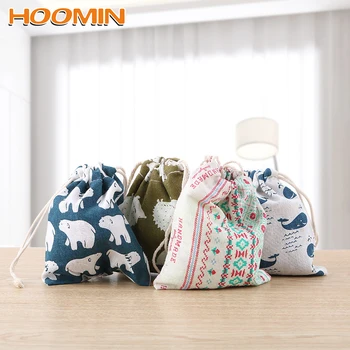 

Mini Sundries Rope Pouches Gift Pouch Case Drawstring Tote Organizer Bag Travel Storage Bag Portable Fresh Printed Fabric Cotton