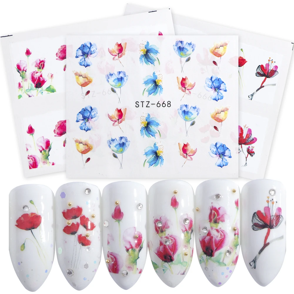 15 шт смешанный дизайн ногтей водная переводная наклейка ползунки для ногтей Обертывания Фламинго цветок татуировки DIY маникюр фольги LESTZ659-673-1