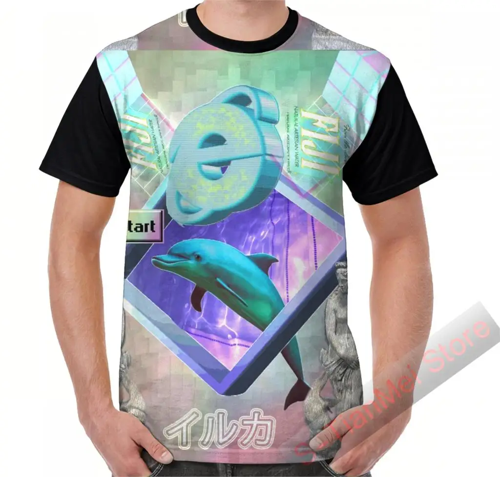 Летняя графическая футболка мужские топы футболки Vaporwave dolphin Explore the Internet печатная