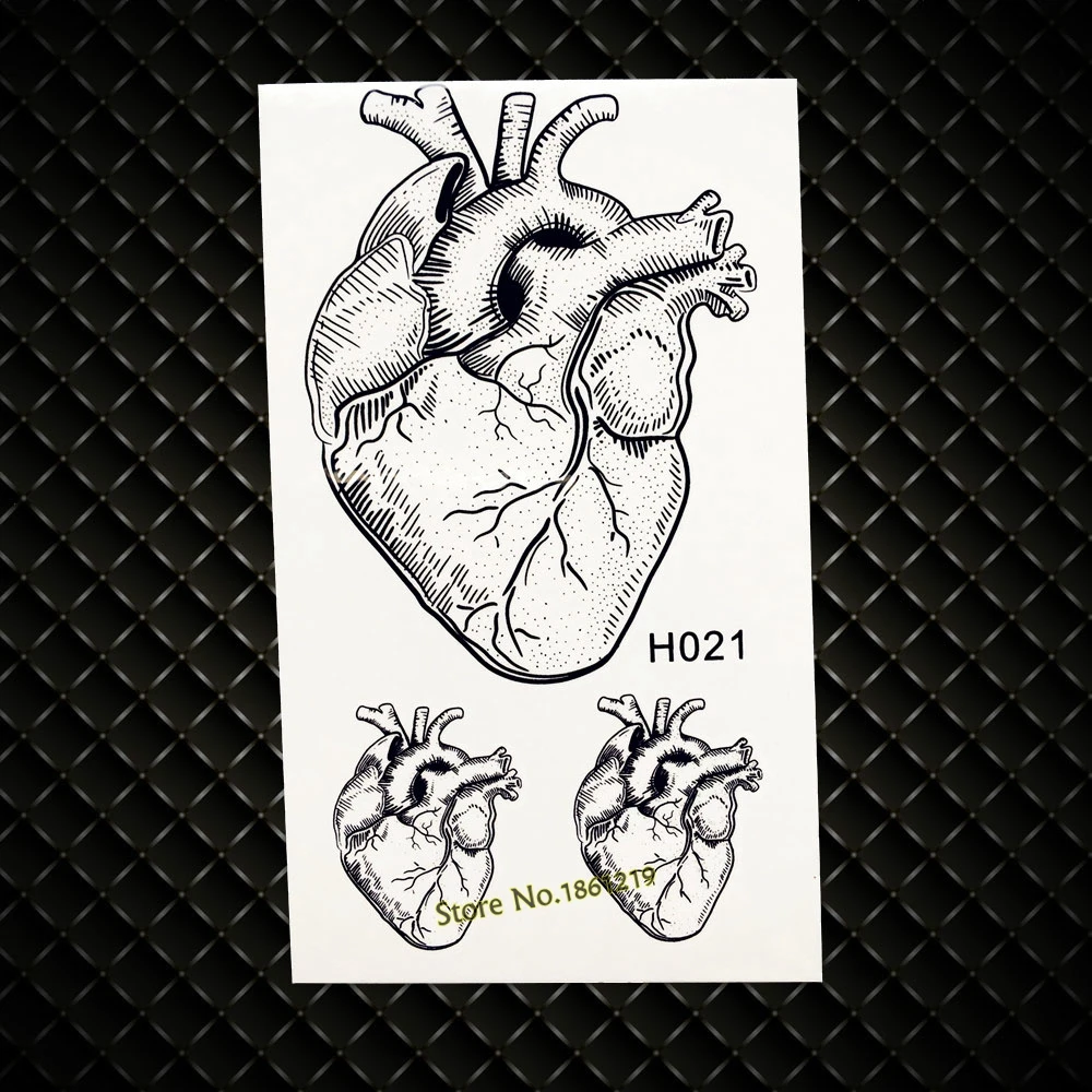 

Real Heart Designs Waterproof Black Temporary Tattoo MEn Fake Flash Transfer Tattoos paste GH021 Women Makeup Body ARm Tattoo
