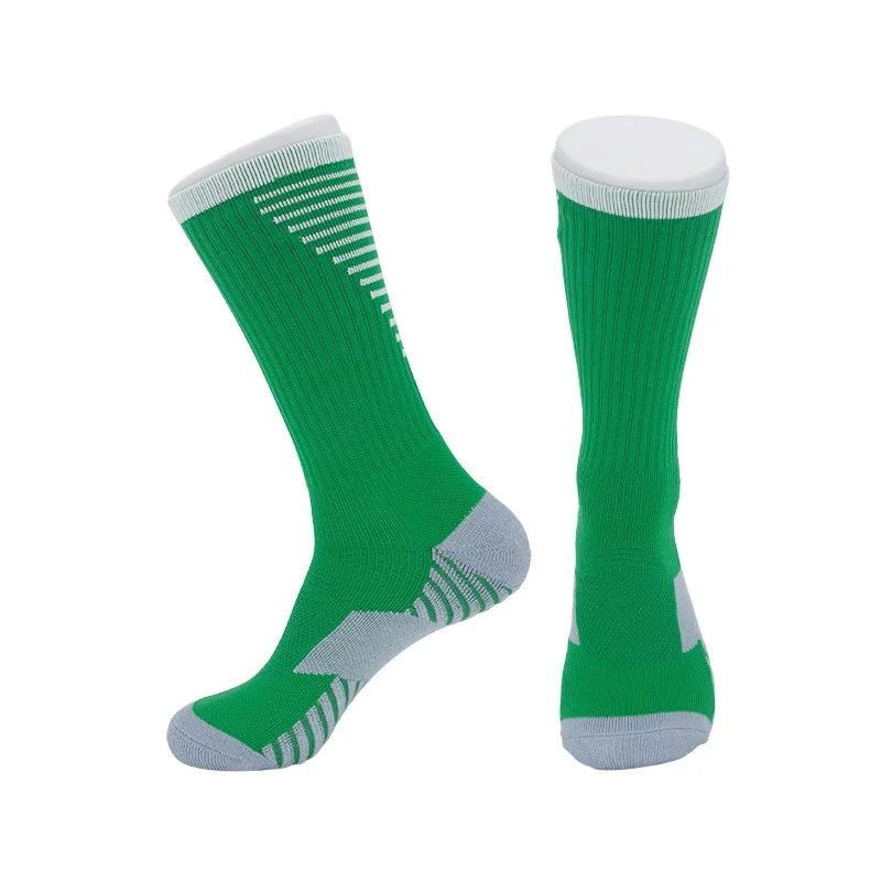 Взрослые спортивные носки для футбола мужские и женские дышащие носки для полотенец противоскользящие носки для баскетбола черные белые гольфы - Цвет: Зеленый