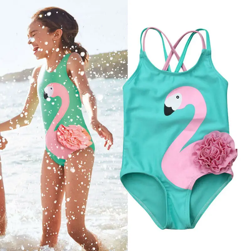 USA Toddler Kid Baby Girl Flamingo Floral Bikini Swimwear Swimsuit Beach Bathing