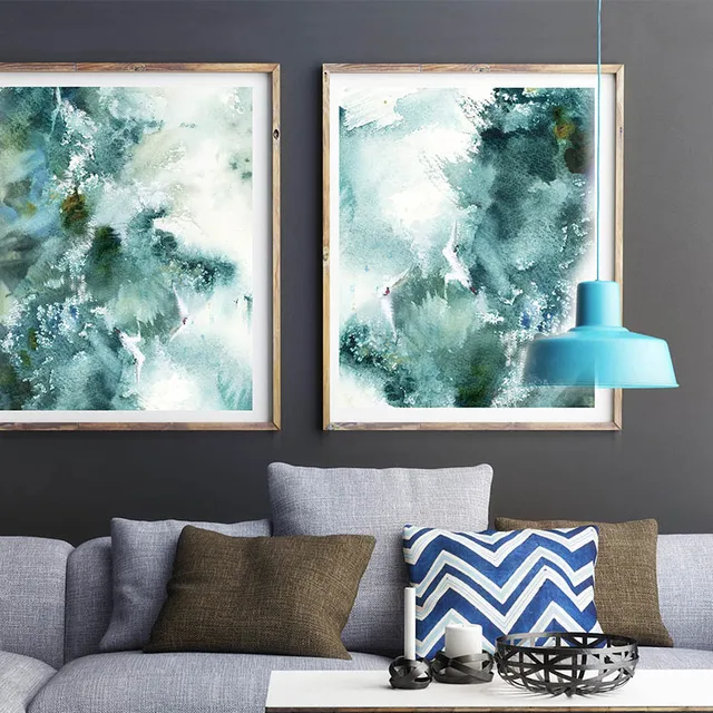 Abstract Nautical Waves Wall Art Prints Sea Inspired Watercolor Painting Emerald Green Living Room Decor Abstract Nautical Waves Wall Art Prints Sea Inspired Watercolor Painting Emerald Green Living Room Decor